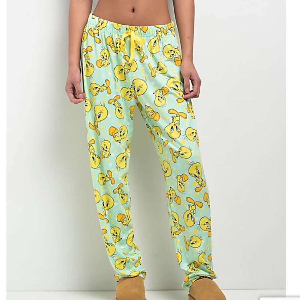 Looney Tunes Tweety Bird Green & Yellow‎ Pajama Pants Size M
